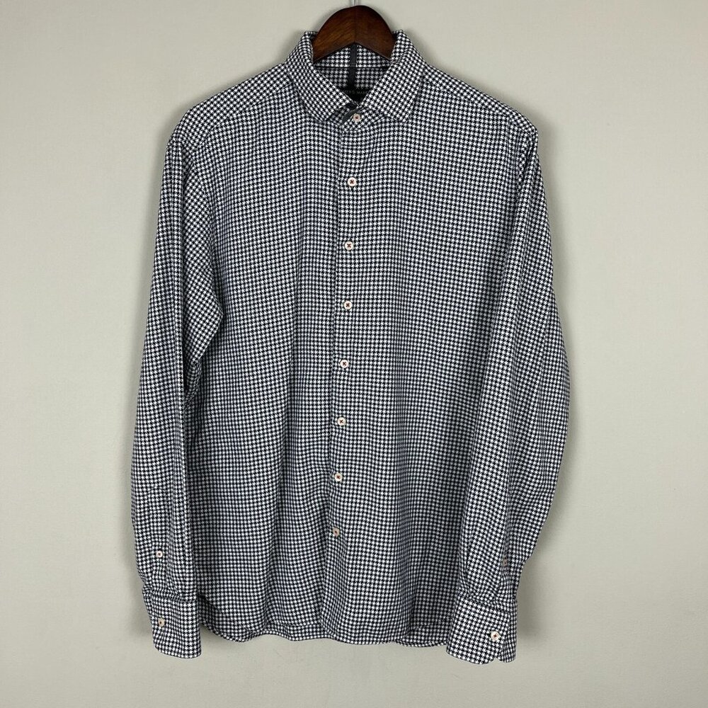 Hammer Made Dress‎ Shirt Mens 41/16 Black White Houndstooth Button Up Office